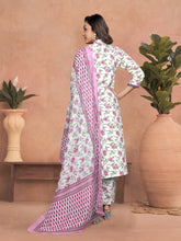 PINK COLOURED  WOMEN'S COTTON SLUB  KURTA WITH PANT DUPATTA  SET